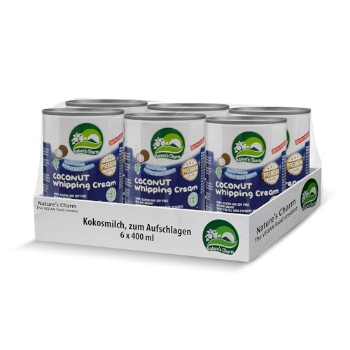 Nature's Charm Kokosnussmilch zum Aufschlagen – Vegane Kokosmilch-Schlagsahne – Ideal zum Backen sowie als Topping für Desserts – 6 x 400 ml von Nature's Charm