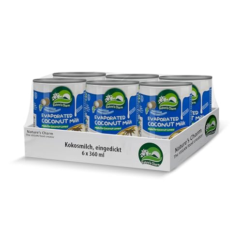Nature's Charm eingedickte Kokosnussmilch – Vegane Kokosmilch – Ideal zum Backen und Kochen sowie für Kaffee und Tee – 6x 360 ml Nature's Charm eingedickte Kokosnussmilch – Vegane Kokosmilch – Ideal zum Backen und Kochen sowie für Kaffee und Tee – 6x 360 ml von Nature's Charm