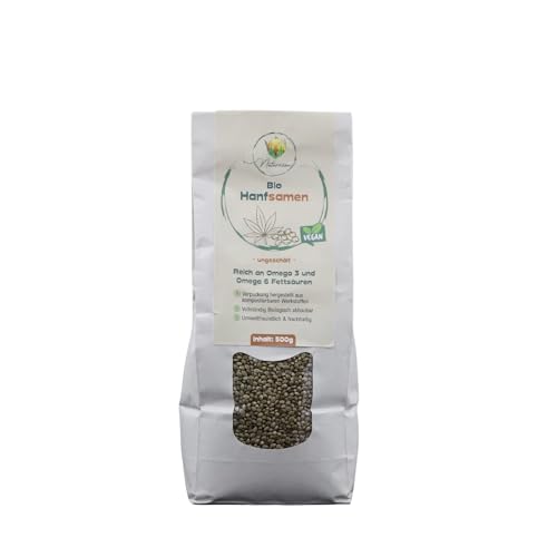 Naturezon Bio Hanfsamen 500g - Bio Hanfsamen aus Deutschland - Rohkostqualität natur unbehandelt vegan nicht geschält und naturbelassen plastikfrei und ökologisch-nachhaltig abgepackt von Naturezon