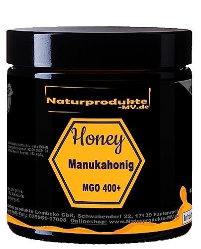 Manuka Honig MGO 400+ 140g schwarzes Echtglas Premiumqualität 100% aus Neuseeland Manukahonig von Naturprodukte-MV