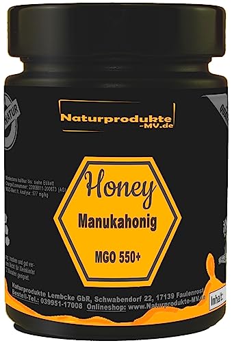 Manuka Honig MGO 550+ 250g im schwarzen Schmuckglas Grasetikett PUR, ROH & ZERTIFIZIERT Premium Qualität 100% natürlich Manukahonig von Naturprodukte-MV