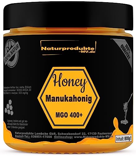 Manukahonig MGO 400+ 500g Premiumqualität 100% aus Neuseeland im Glas Blacklabel Manuka Honig von Naturprodukte-MV