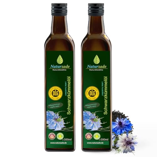 Naturzade Schwarzkümmelöl 1000ml Ungefiltert Glasflasche (2 x 500ml), kaltgepresst, direkt vom Hersteller von Naturzade