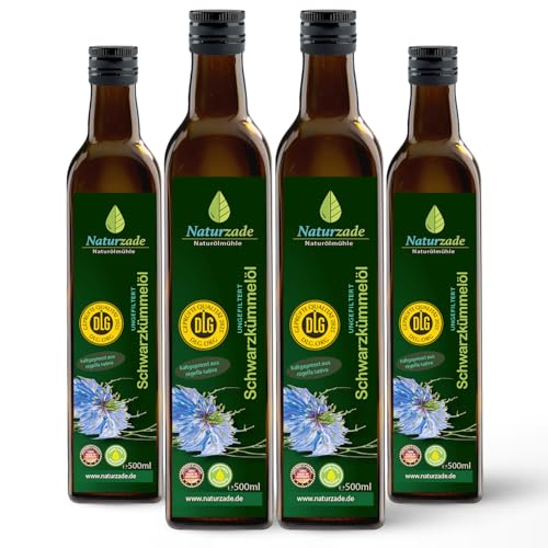 Naturzade Schwarzkümmelöl 2 Liter Ungefiltert Glasflasche (4 x 500ml), kaltgepresst, direkt vom Hersteller von Naturzade