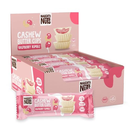 Naughty Nuts Bio Cashew Butter Cups Raspberry Rumble – Vegan, Palmölfrei und 53% weniger Raffinierter Zucker – 12x39g von Naughty Nuts