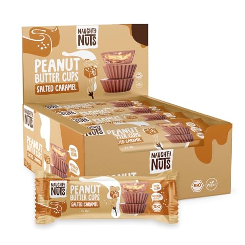 Naughty Nuts Bio Erdnuss Butter Cups Salted Caramel – Vegan, Palmölfrei und 44% weniger Raffinierter Zucker – 12x39g von Naughty Nuts