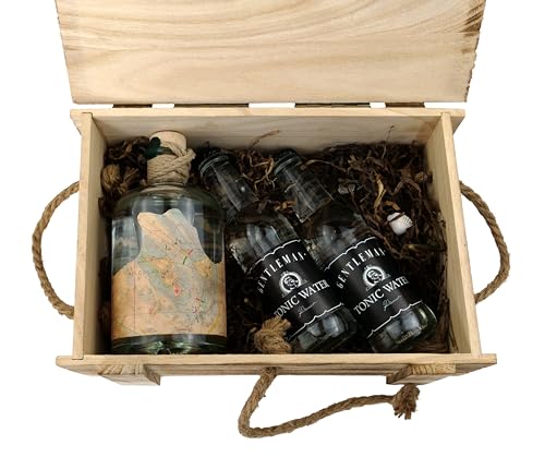 Navis Gin Nordsee - Gin Geschenk-Set mit Tonic Water in hochwertiger Holz-Kiste - Flasche mit maritimer Seekarte - Regionale Botanicals von der Nordsee – klassisch herb - Handmade - 0,5L - 43% Vol von Navis