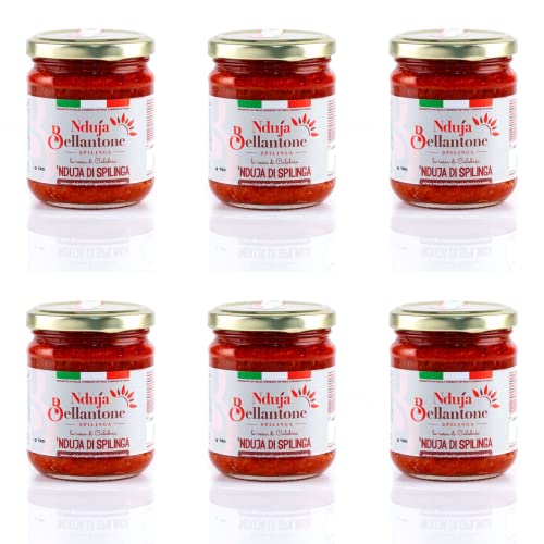 Nduja Bellantone 6X180g Creme Nduja di Spilinga - original aus Spilinga - scharfe Streichsalami mit 30% Chili aus Kalabrien im Glas von Nduja Bellantone