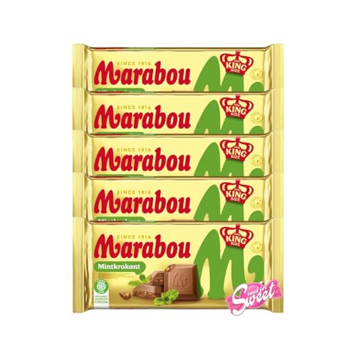 5x Marabou Mint Krokant 220g mit einer erfrischenden Minznote kombiniert mit knusprigem Karamell im Needforsweetkarton von Needforsweet