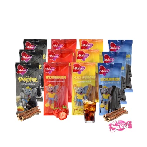 Malaco Stjerner Geschmacksexplosion - Probierset Erdbeere, Cola, Lakritz, Salzlakritz, 12er Pack von Needforsweet