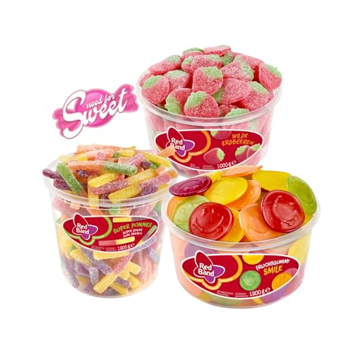 Red Band Mix BOX - Das ultimative Süßigkeitenpaket mit 3 Sorten - Wilde Erdberre, Saure Pommes & Smile von Needforsweet