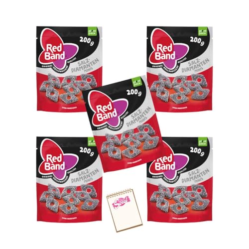 Red Band Salz Diamanten Minis 5x200g | Lakritz Salzdiamanten im Vorteilspack | Skandinavische Salzlakritz Süßigkeit | Needforsweet mit kostenlosem Notizblock von Needforsweet