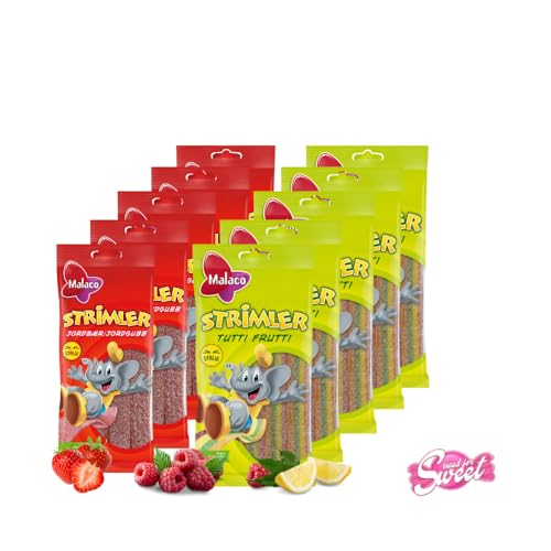 Süßes Duo Malaco Strimler: 5x Erdbeere, 5x Tutti Frutti - Geschmacksabenteuer von Needforsweet