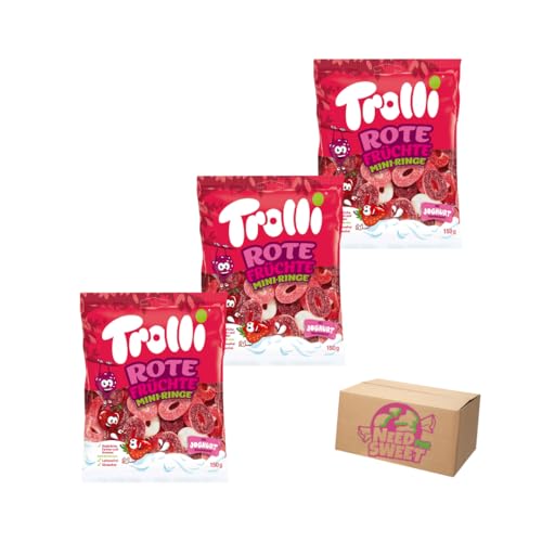 Trolli Rote Früchte Mini-Ringe 3x150g – Fruchtige Gummiringe mit Joghurtgeschmack – Ohne Gelatine, Laktosefrei, Glutenfrei – Fruchtgummi-Snack im Needforsweet karton Trolli Rote Früchte Mini-Ringe 3x150g – Fruchtige Gummiringe mit Joghurtgeschmack – Ohne Gelatine, Laktosefrei, Glutenfrei – Fruchtgummi-Snack im Needforsweet karton von Needforsweet