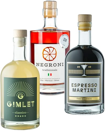 3 Cocktail Klassiker: Negroni & Espresso Martini & Gimlet | Premixed Drink Pack - Alkohol Geschenk Set 3 x 0,5l 3 Cocktail Klassiker: Negroni & Espresso Martini & Gimlet | Premixed Drink Pack - Alkohol Geschenk Set 3 x 0,5l von Negroni tradizionale
