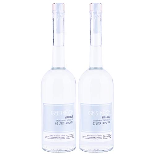 Nehrbaß - 2er Set Mirabellenbrand 0,7 Liter - Premium Edelbrand 40% Vol. - Obstbrand aus ausgesuchten Mirabellen - Schnaps Mirabelle aus Deutschland - Bronzeprämiert von Nehrbaß