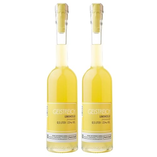 Nehrbaß - 2er Set Premium Limoncello Zitronenlikör 25% Alkohol 0,5 Liter - Original Zitronen Likör fruchtig, frisch und süß - Lemon Liköre aus Deutschland von Nehrbaß