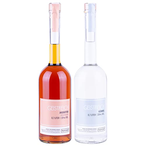 Nehrbaß - 2er Set aus: Kümmel Spirituose 1 x 0,7 Liter 38% Vol. und Jagdbitter Kräuterlikör 1 x 0,7 Liter 35% Vol. - Premium Kräuter Spirituosen und Liköre von Nehrbaß