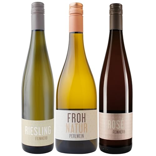 Nehrbaß - 3er Wein Set “Mädelsabend” 3 x 0,75 Liter aus: 1 x Frohnatur 2022 Perlwein trocken, 1 x Riesling 2022 Weißwein feinherb, 1 x Dornfelder 2023 Roséwein feinherb - Aus Deutschland (Rheinhessen) von Nehrbaß