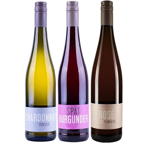 Nehrbaß - 3er Wein Set “Sommerpaket zum Grillen” aus: 1 x Chardonnay 2022 Weißwein trocken á 0,75 L, 1 x Spätburgunder 2020 Rotwein trocken á 0,75 L, 1 x Dornfelder 2023 Roséwein feinherb á 0,75 L von Nehrbaß