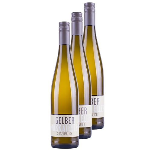 Nehrbaß - “Gelber Muskateller 2022” - Weißwein lieblich 3 x á 0,75 Liter - Vegan - Aus Deutschland (Rheinhessen) - mit Schraubverschluss - Qualitätswein von Nehrbaß