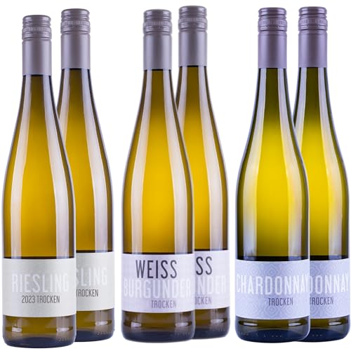 Nehrbaß - Weißwein trocken - Probierpaket 6 x 0,75 Liter aus: 2 x Grauburgunder 2023, 2 x Weißburgunder 2022, 2 x Chardonnay 2022 - Qualitätswein - Vegan - Aus Deutschland (Rheinhessen) von Nehrbaß