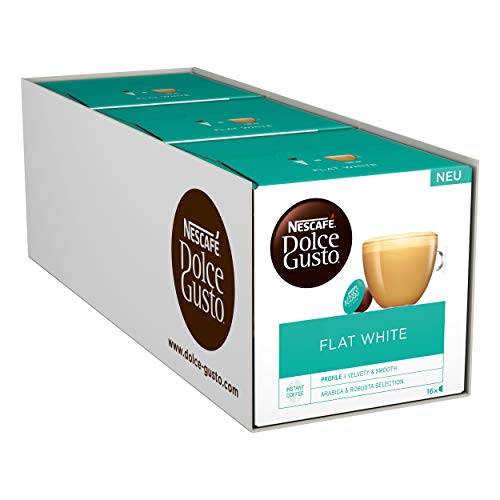 NESCAFÉ Dolce Gusto Flat White | 48 Kaffeekapseln | Arabica und Robusta Bohnen | Cremig-Milchiger Genuss | Kaffeekreation | Coffee-Shop Trend | Aromaversiegelte Kapseln (3 x 16 Kapseln) von NESCAFÉ Dolce Gusto