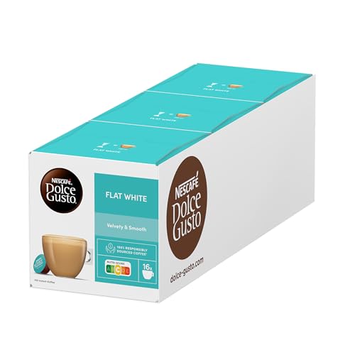 NESCAFÉ Dolce Gusto Flat White, 48 Kaffeekapseln, Arabica und Robusta Bohnen, Cremig-Milchiger Genuss, Kaffeekreation, Coffee-Shop Trend, Aromaversiegelte, 3er Pack (3x16 Kapseln) von NESCAFÉ Dolce Gusto