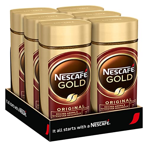 NESCAFÉ GOLD Original, löslicher Bohnenkaffee, Instant-Kaffee aus erlesenen Kaffeebohnen, koffeinhaltig, 6er Pack (6x200g) von NESCAFÉ