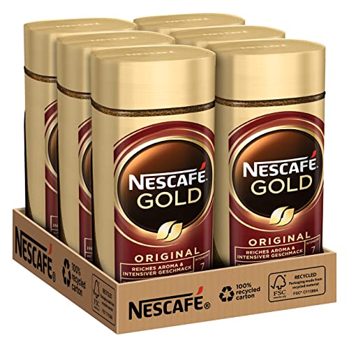 NESCAFÉ GOLD Original, löslicher Bohnenkaffee, Instant-Kaffee aus erlesenen Kaffeebohnen, koffeinhaltig, 6er Pack (6x200g) von NESCAFÉ