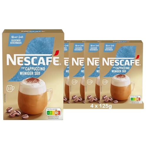 NESCAFÉ Gold Typ Cappuccino Weniger Süß, Getränkepulver aus Instant-Bohnenkaffee & Kaffeeweißer, lösliche Kaffee-Sticks, 4er Pack (à 10 x 12,5 g Sticks) von Nescafé