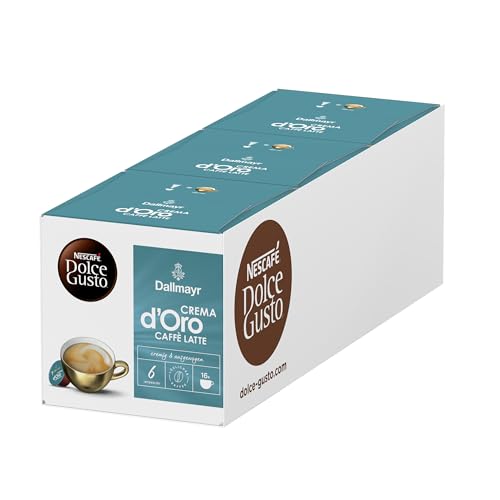 NESCAFÉ Dolce Gusto Dallmayr Crema d´Oro Caffè Latte (48 Kaffeekapseln, 48 Getränke, cremig & ausgewogen), 3er Pack (3x16 Kapseln) von NESCAFÉ DOLCE GUSTO