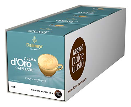 NESCAFÉ Dolce Gusto Dallmayr Crema d´Oro Caffè Latte (48 Kaffeekapseln, 48 Getränke, cremig & ausgewogen), 3er Pack (3x16 Kapseln) von NESCAFÉ DOLCE GUSTO