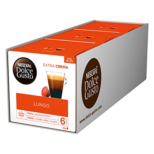 NESCAFÉ Dolce Gusto Lungo | 48 Kaffeekapseln | 100% Arabica Bohnen | Feine Crema und kräftiges Aroma | Schnelle Zubereitung | Aromaversiegelte Kapseln | 3er Pack (3 x 16 Kapseln) von Nescafé Dolce Gusto