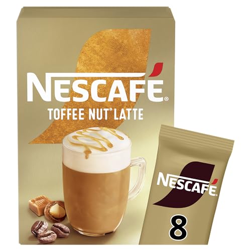 NESCAFÉ Toffee Nuss Latte Instant-Kaffee, 8 x 18,6 g Beutel, 100% verantwortungsvoll angebauter Kaffee von NESCAFÉ