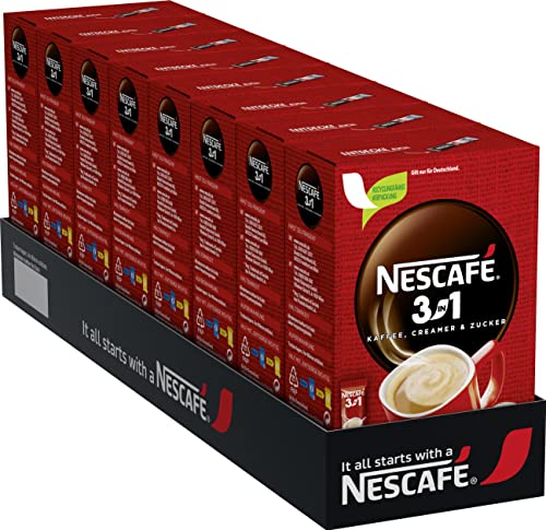 NESCAFÉ 3-in-1 Getränkepulver-Sticks, löslicher Bohnenkaffee mit Creamer & Zucker, Instant-Kaffee aus erlesenen Kaffeebohnen, koffeinhaltig, 8er Pack (8 x 10 -Sticks à 16,5g) von Nescafé