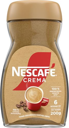 NESCAFE NESCAFÉ CLASSIC Crema, löslicher Bohnenkaffee aus mitteldunkel gerösteten Kaffeebohnen, kräftiger Instant-Kaffee mit samtiger Crema, koffeinhaltig, 1er Pack, 200g von NESCAFE