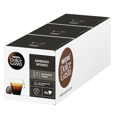 NESCAFÉ Dolce Gusto Espresso Intenso, 48 Kaffeekapseln, Arabica und Robusta Bohnen, Geschmack roter Sommerbeeren, rosa Pfefferbeeren, Aromaversiegelte Kapseln, 3er Pack (3x16 ) von NESCAFÉ DOLCE GUSTO