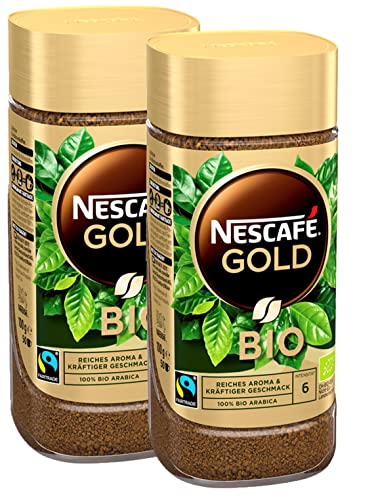 NESCAFÉ GOLD Bio, löslicher Bohnenkaffee, Instant-Kaffee aus 100 % Arabica Kaffeebohnen, fair gehandelt, biologischer Anbau, koffeinhaltig, 2er Pack (2 x 100g) von Nescafé