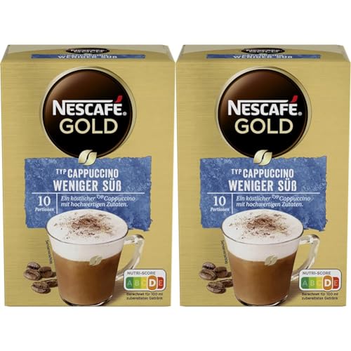 NESCAFÉ GOLD Typ Cappuccino Weniger Süß, Getränkepulver aus löslichem Bohnenkaffee, koffeinhaltig, 2er Pack (1 x 10 Sticks à 12,5g) von Nescafé