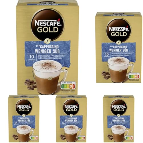 NESCAFÉ GOLD Typ Cappuccino Weniger Süß, Getränkepulver aus löslichem Bohnenkaffee, koffeinhaltig, 5er Pack (1 x 10 Sticks à 12,5g) von Nescafé