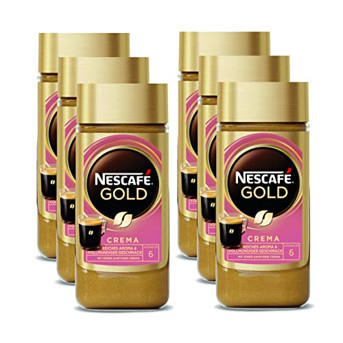 NESCAFÉ Gold Crema, löslicher Bohnenkaffee aus erlesenen Arabica-Kaffeebohnen, Instant-Pulver, koffeinhaltig & aromatisch, 6er Pack (6 x 200 g) von NESCAFÉ