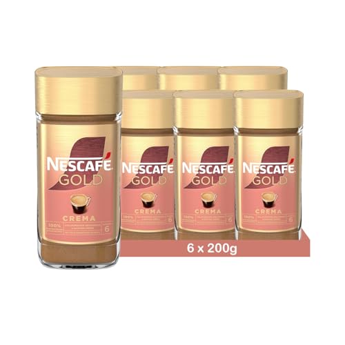 NESCAFÉ Gold Crema, löslicher Bohnenkaffee aus erlesenen Arabica-Kaffeebohnen, Instant-Pulver, koffeinhaltig & aromatisch, 6er Pack (6 x 200 g) von Nescafé