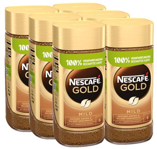 NESCAFÉ GOLD Mild, löslicher Bohnenkaffee, Instant-Kaffee aus erlesenen Kaffeebohnen, koffeinhaltig, 6er Pack (6x200g) von NESCAFÉ