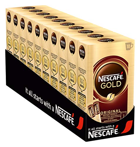 NESCAFÉ GOLD Original Getränkepulver-Sticks, löslicher Bohnenkaffee, Instant-Kaffee aus erlesenen Kaffeebohnen, koffeinhaltig, 10er Pack (10 x 10 Sticks à 2g) von Nescafé