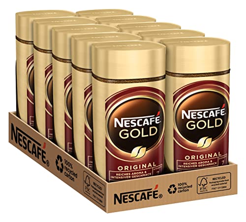 NESCAFÉ GOLD Original, löslicher Bohnenkaffee, Instant-Kaffee aus erlesenen Kaffeebohnen, koffeinhaltig, 10er Pack (10x100g) von NESCAFÉ