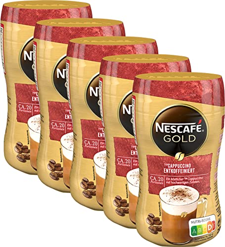 NESCAFÉ Gold Typ Cappuccino Entkoffeiniert, Getränkepulver aus entkoffeiniertem löslichem Bohnenkaffee, 5er Pack (5 x 250g) von Nescafé