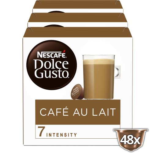NESCAFÉ Dolce Gusto Café au Lait 48 Kaffeekapseln (ausgewählte Robusta Bohnen, Leichter Kaffeegenuss mit cremigem Milchschaum, Schnelle Zubereitung, Aromaversiegelte Kapseln) 3er Pack (3 x 16 Kapseln) von NESCAFÉ Dolce Gusto