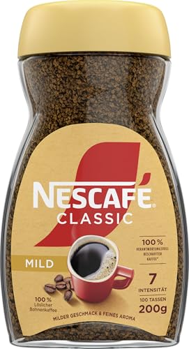 NESCAFÉ CLASSIC Mild, löslicher Bohnenkaffee aus mitteldunkel gerösteten Kaffeebohnen, milder Geschmack & intensives Aroma, koffeinhaltig, 1er Pack (1 x 200g) von NESCAFÉ