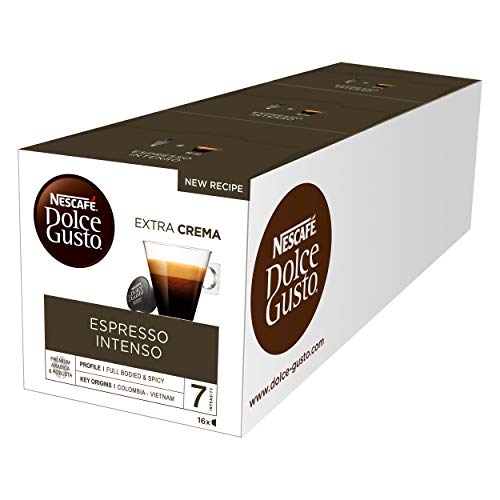 NESCAFÉ Dolce Gusto Espresso Intenso | 48 Kaffeekapseln | Arabica und Robusta Bohnen | Geschmack roter Sommerbeeren und rosa Pfefferbeeren | Aromaversiegelte Kapseln | 3er Pack (3 x 16 Kapseln) von Nescafé Dolce Gusto